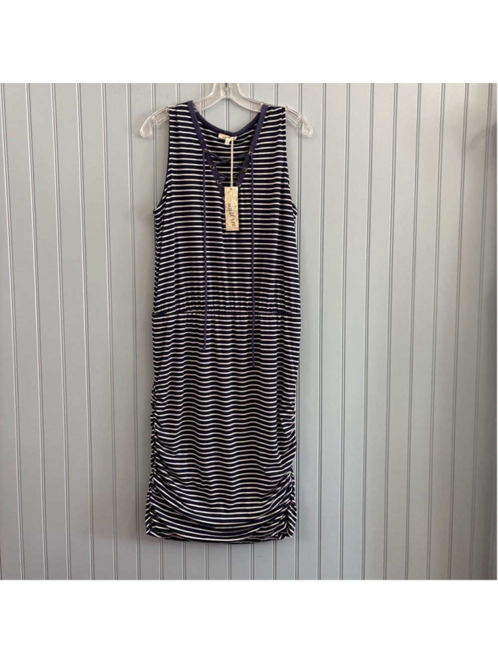Mystree Navy White Striped Lace-Up Long Dress L